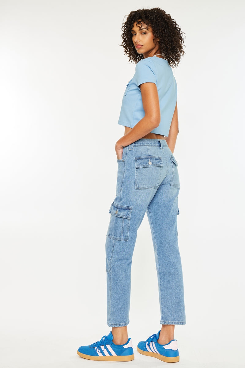 Women's High Rise Slim Straight Cargo Jeans - Aaliyah