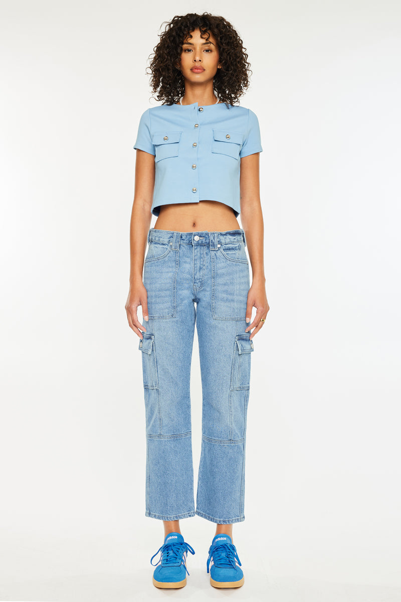 Women's High Rise Slim Straight Cargo Jeans - Aaliyah