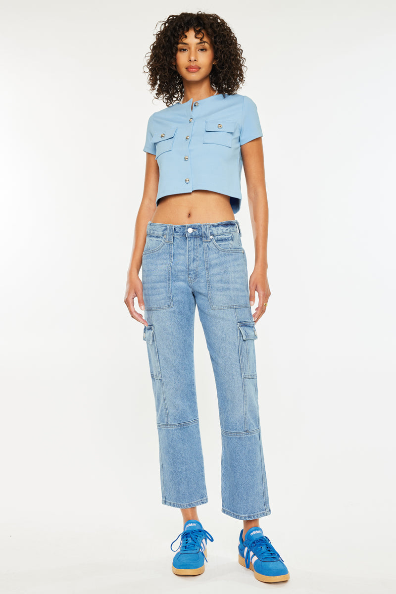 Women's High Rise Slim Straight Cargo Jeans - Aaliyah