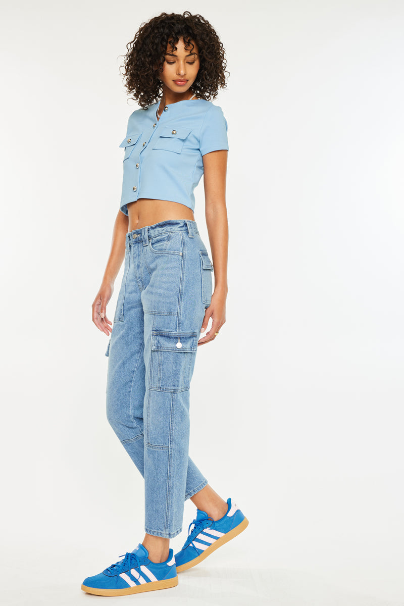 Women's High Rise Slim Straight Cargo Jeans - Aaliyah