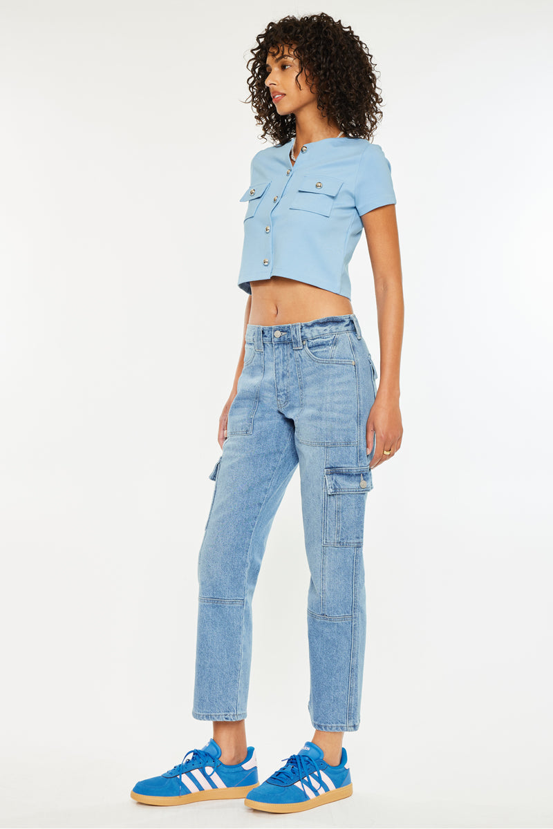 Women's High Rise Slim Straight Cargo Jeans - Aaliyah