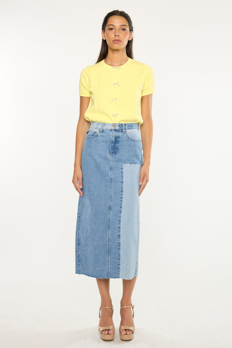 Women's Color Block Midi Denim Skirt - Brodie