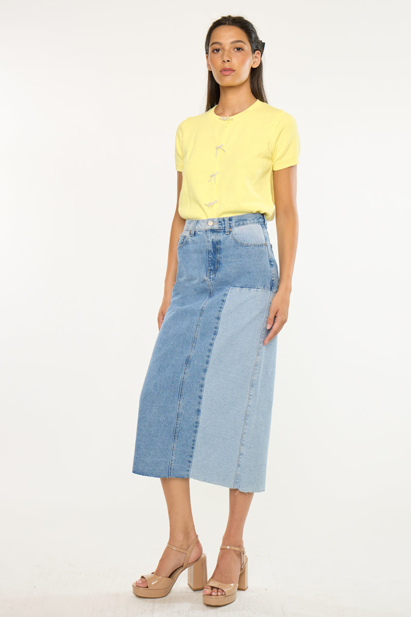 Women's Color Block Midi Denim Skirt - Brodie