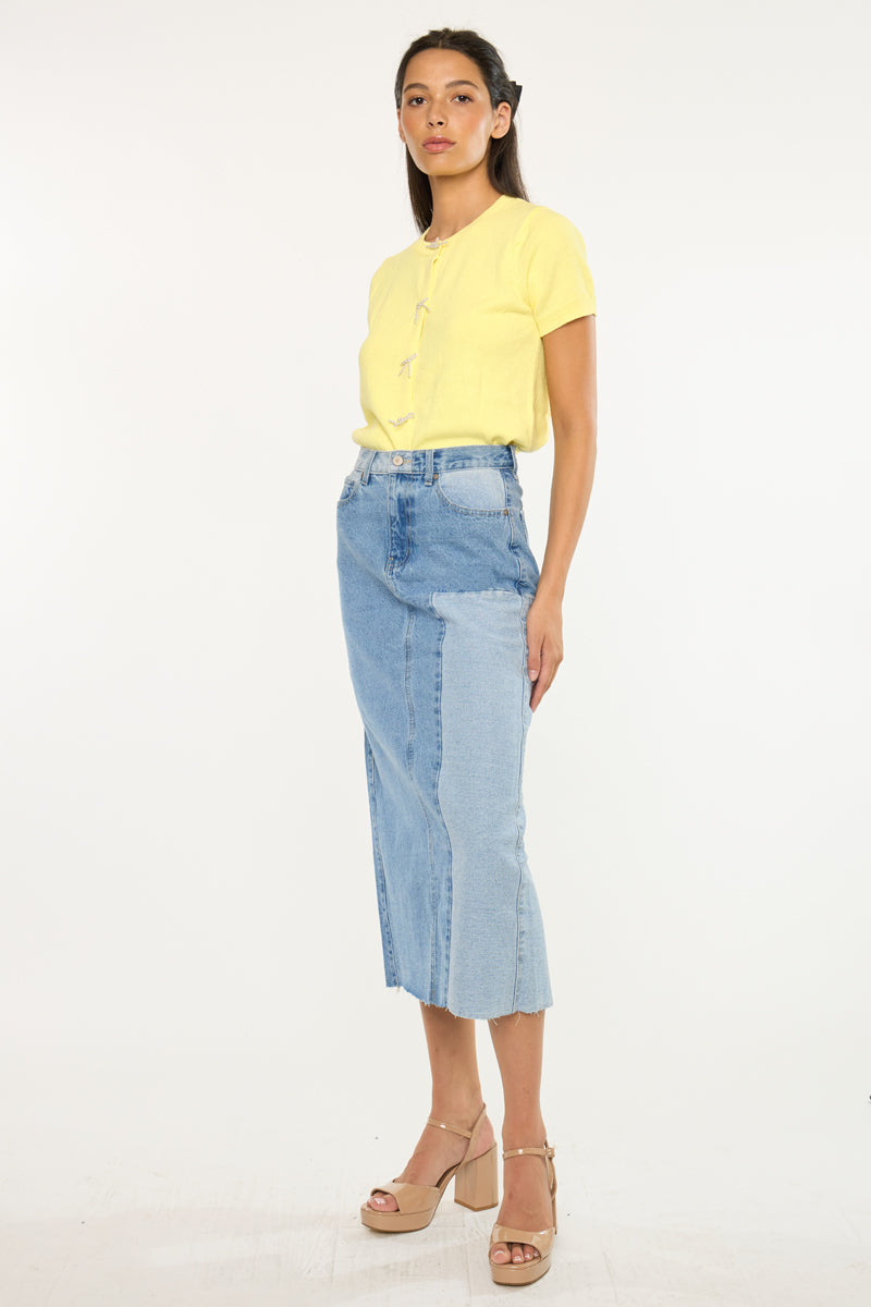 Women's Color Block Midi Denim Skirt - Brodie