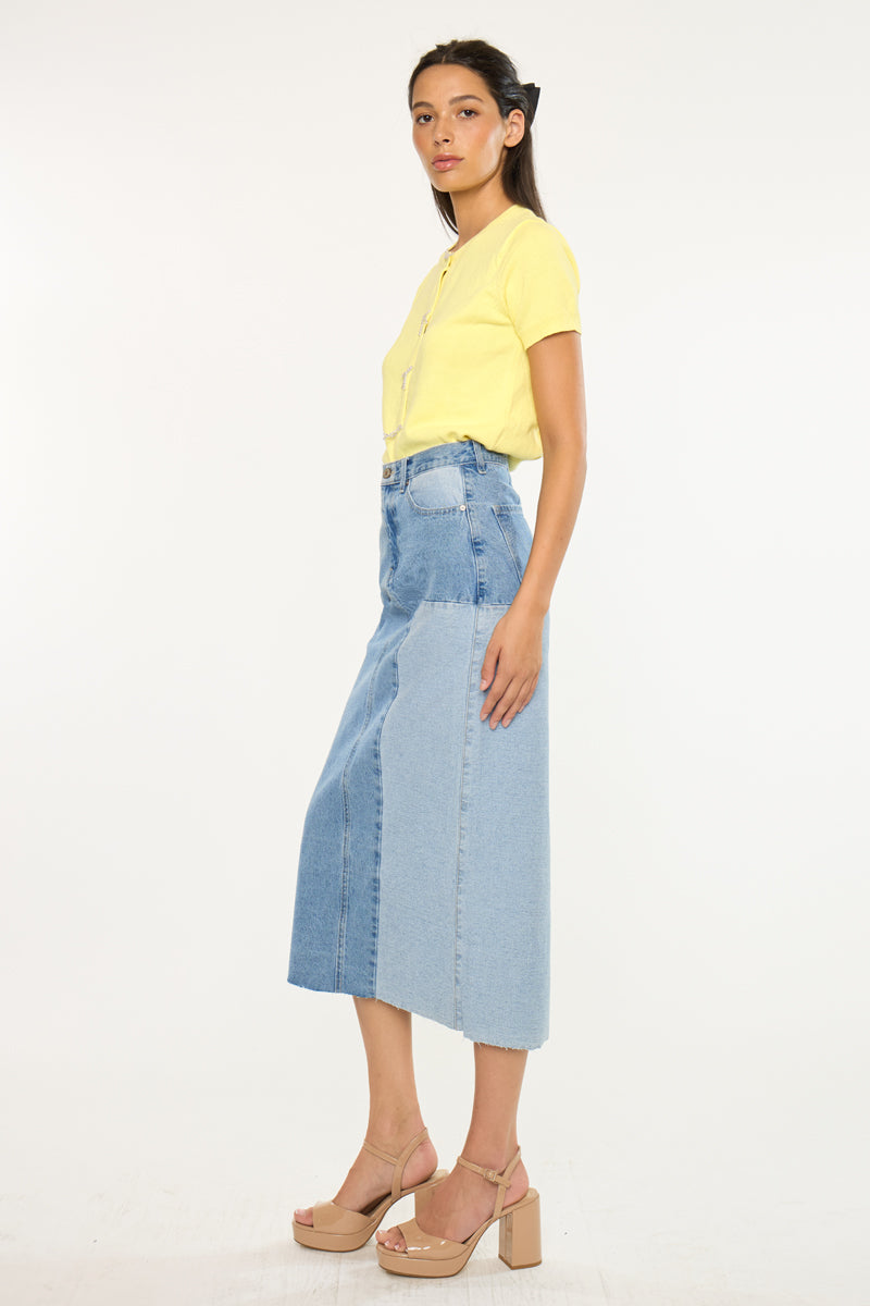 Women's Color Block Midi Denim Skirt - Brodie