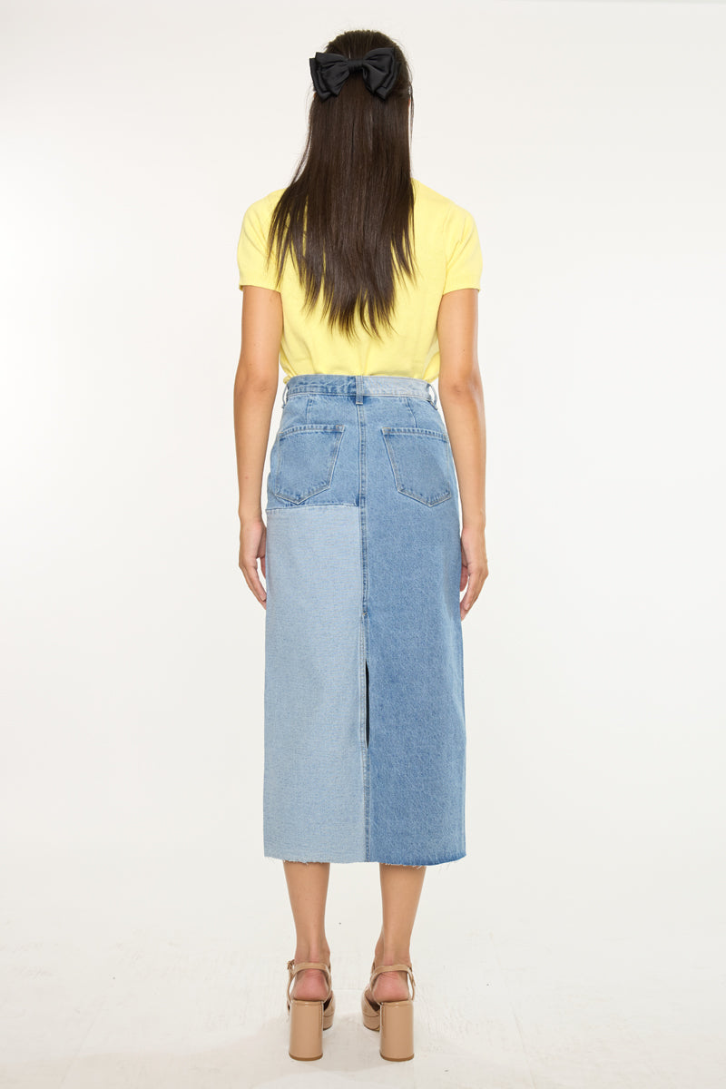 Women's Color Block Midi Denim Skirt - Brodie