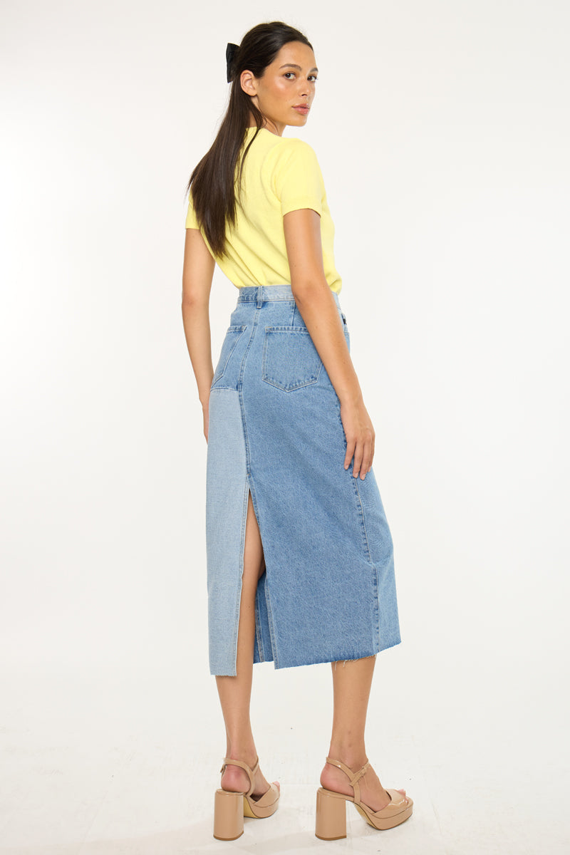 Women's Color Block Midi Denim Skirt - Brodie
