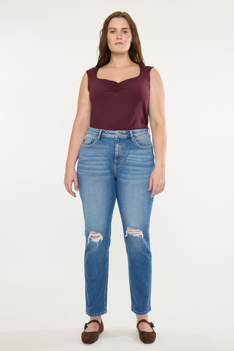 Women's Plus Size High Rise Slim Straight Jeans - Buni