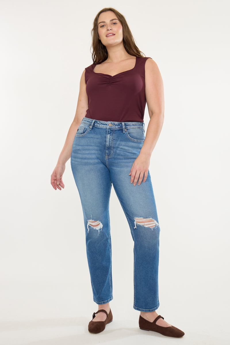 Women's Plus Size High Rise Slim Straight Jeans - Buni