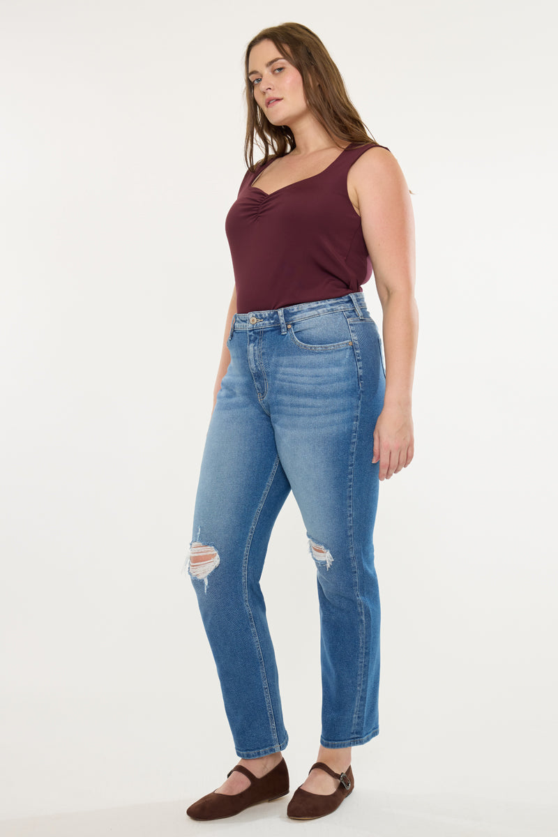 Women's Plus Size High Rise Slim Straight Jeans - Buni