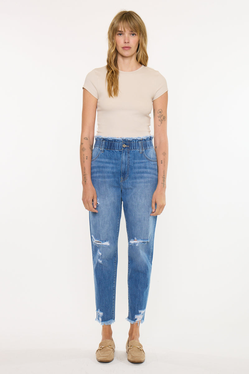 Women's Ultra High Rise Paperbag Mom Jeans - Angel