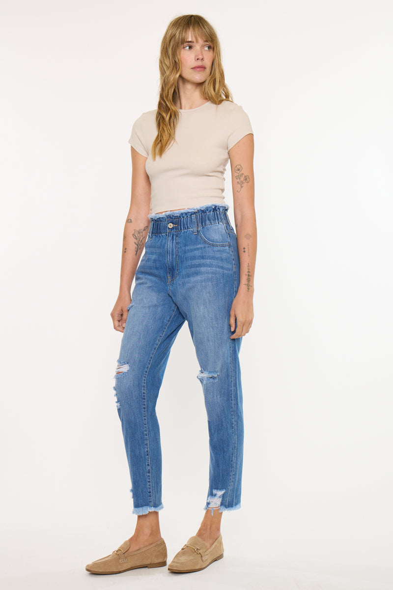Women's Ultra High Rise Paperbag Mom Jeans - Angel