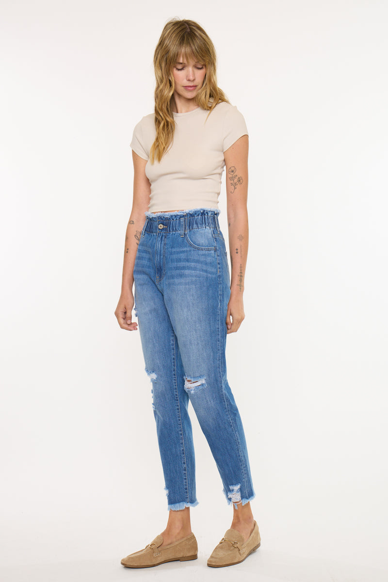 Women's Ultra High Rise Paperbag Mom Jeans - Angel