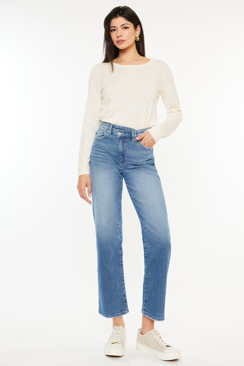 Women's High Rise 90's Criss Cross Straight Jeans - Bethany