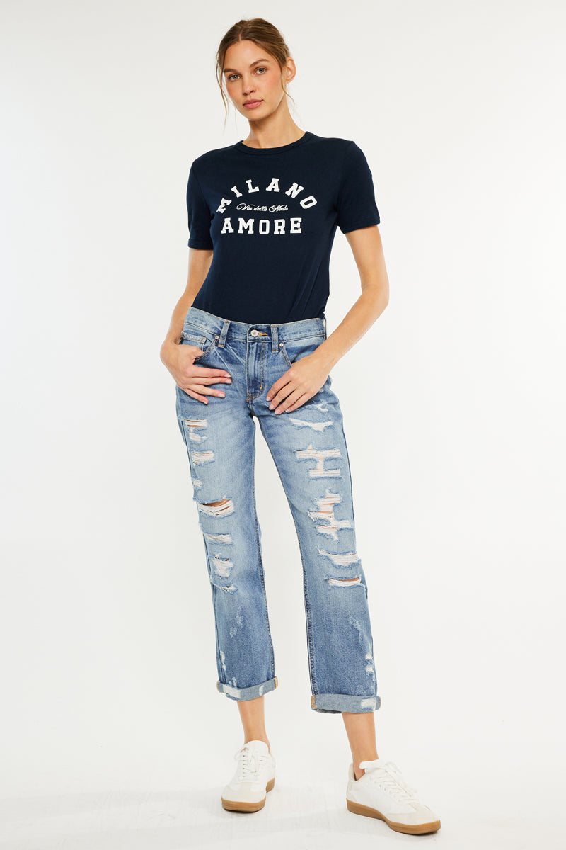 Women's Mid Rise Boyfriend Jeans - Baker