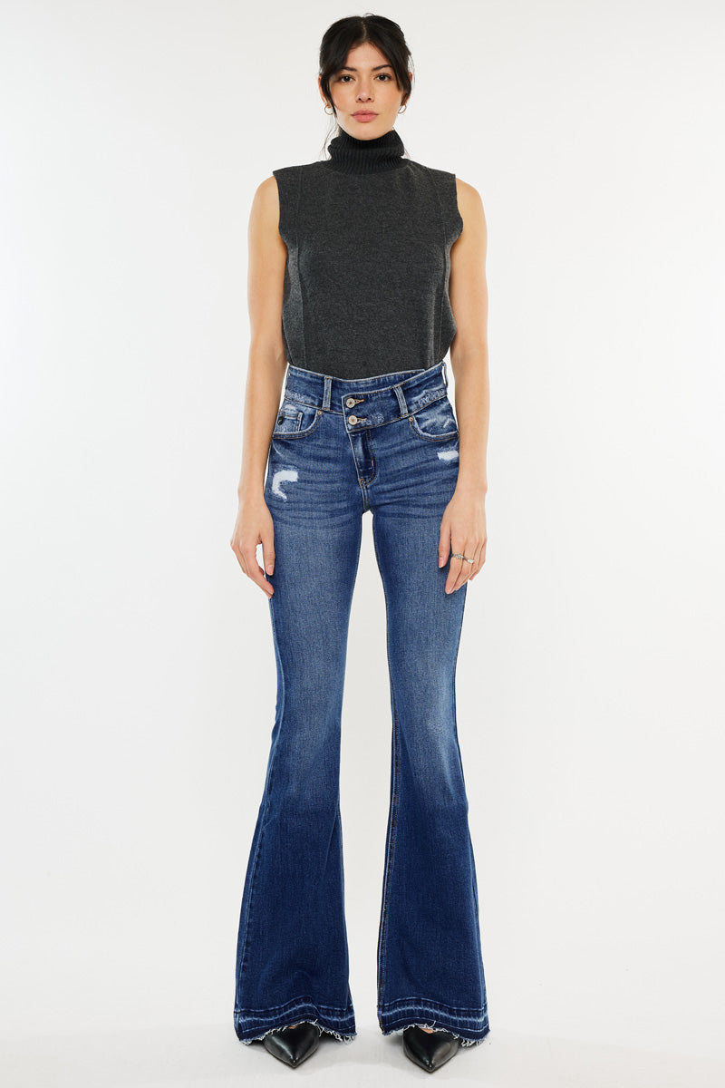 Women's High Rise Crossover Flare Jeans - Amaya