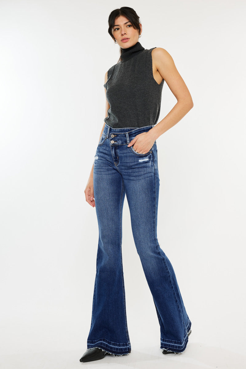 Women's High Rise Crossover Flare Jeans - Amaya