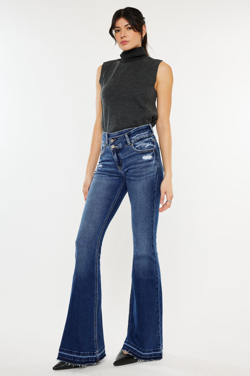 Women's High Rise Crossover Flare Jeans - Amaya