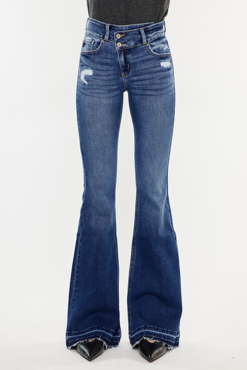 Women's High Rise Crossover Flare Jeans - Amaya