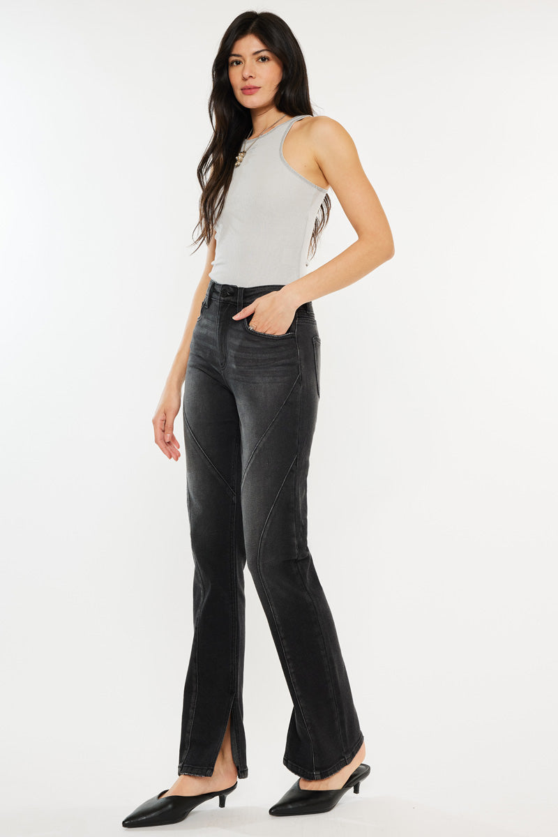 Women's High Rise Slit Straight Jeans - Berry