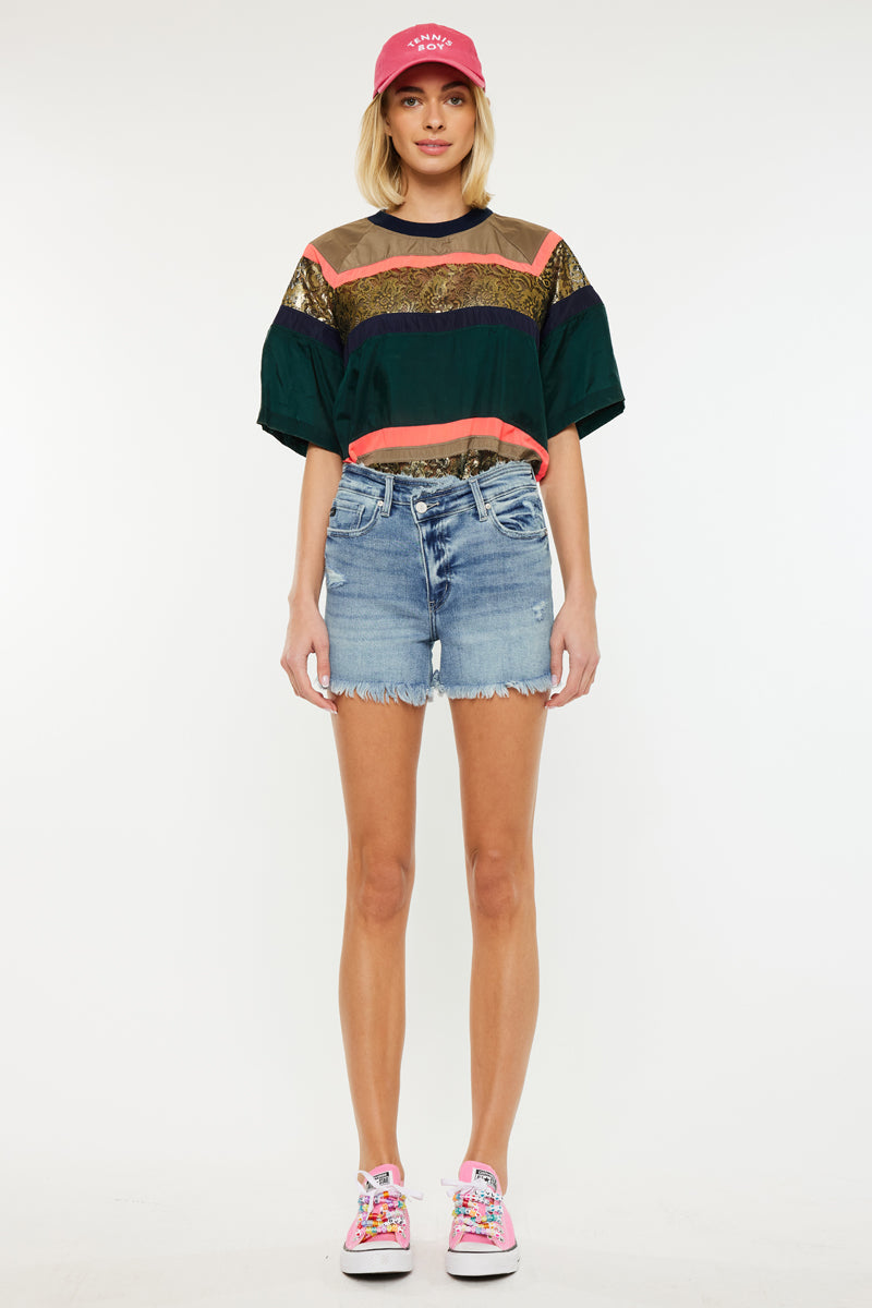 Women's High Rise Denim Shorts - Carnelia
