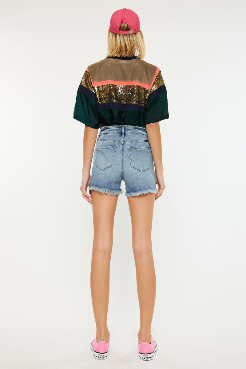 Women's High Rise Denim Shorts - Carnelia