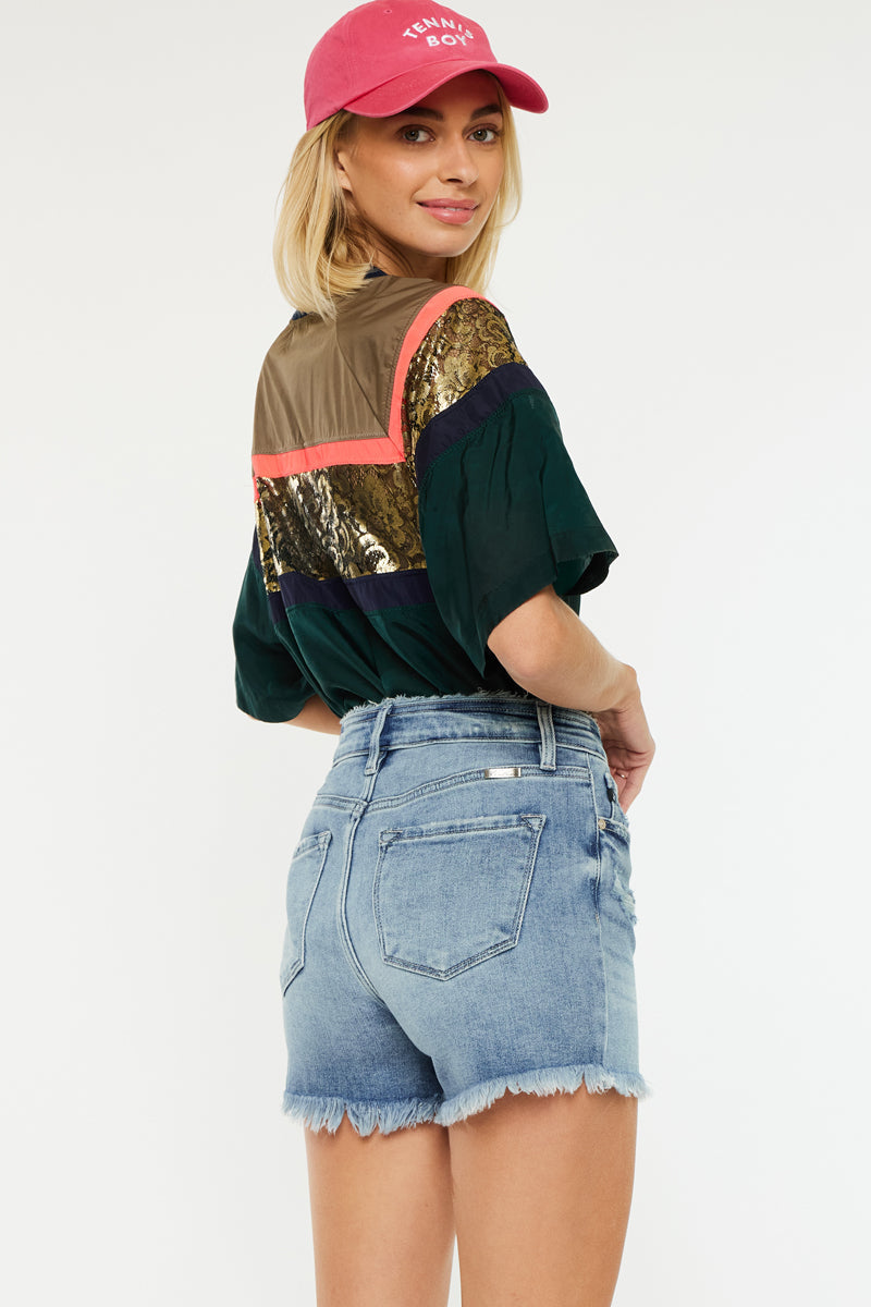 Women's High Rise Denim Shorts - Carnelia