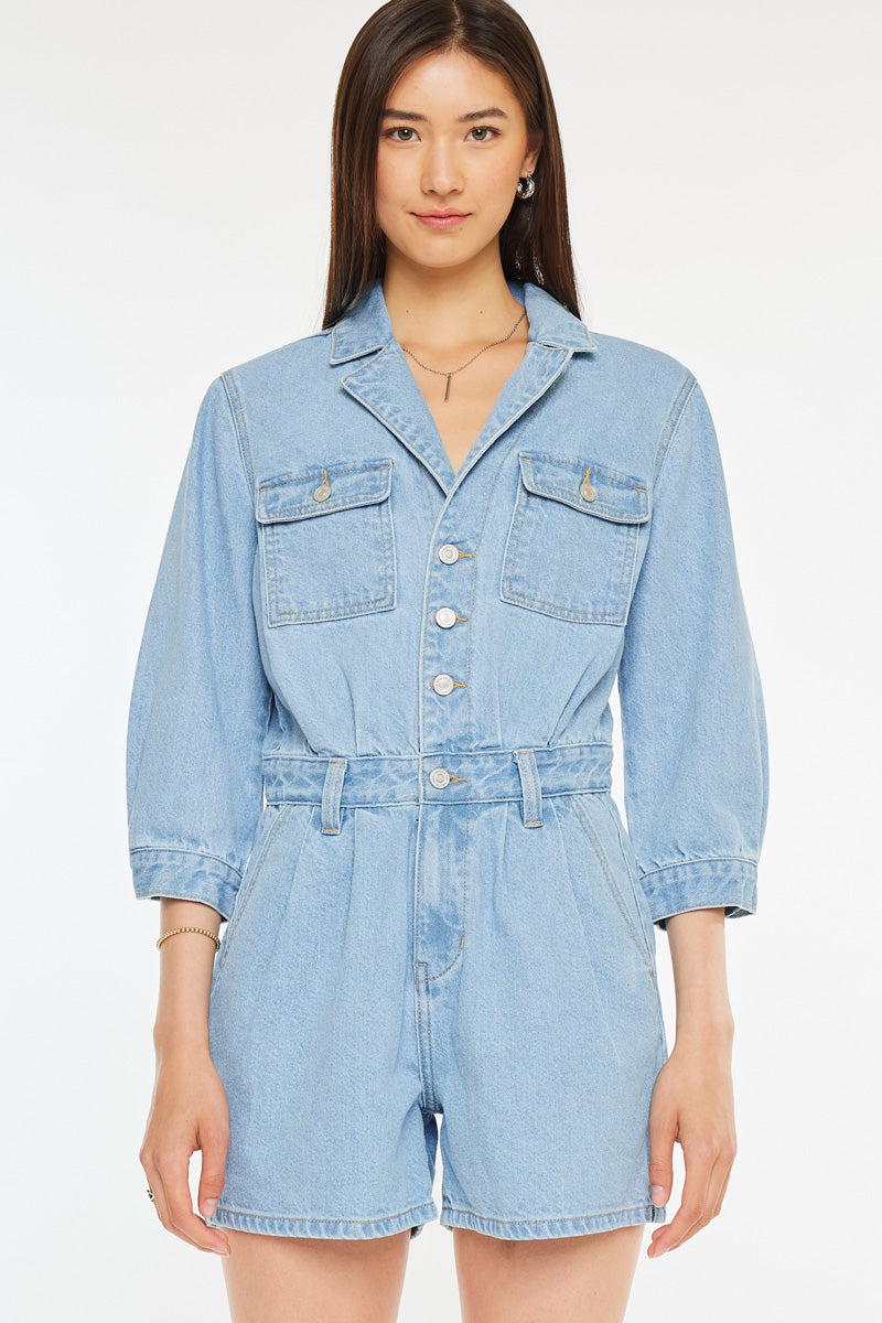 Women's Sleeves Denim Romper - Aileen