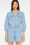 Women's Sleeves Denim Romper - Aileen