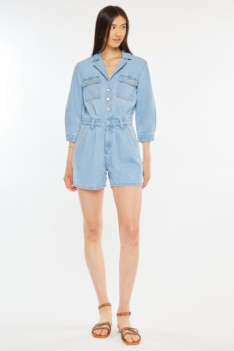 Women's Sleeves Denim Romper - Aileen