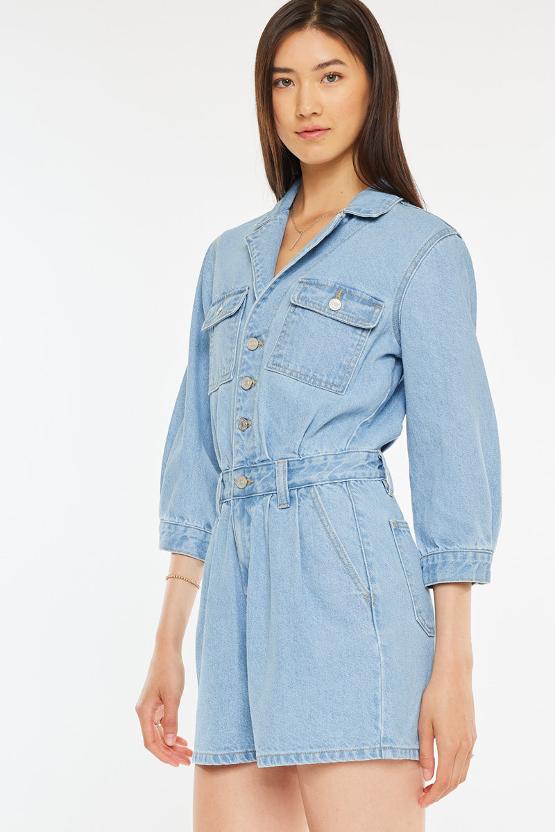 Women's Sleeves Denim Romper - Aileen