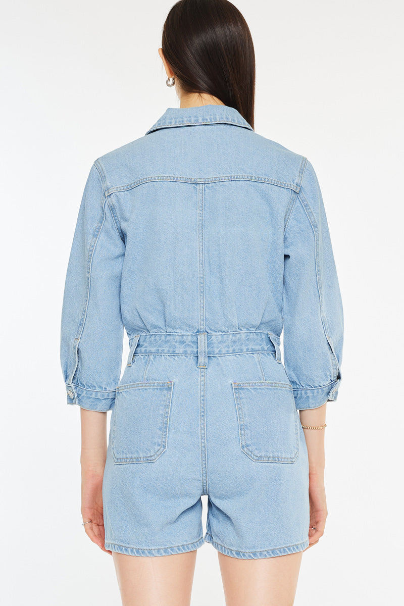 Women's Sleeves Denim Romper - Aileen