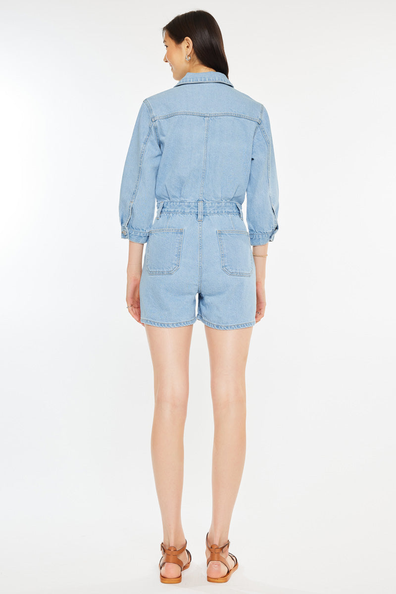 Women's Sleeves Denim Romper - Aileen