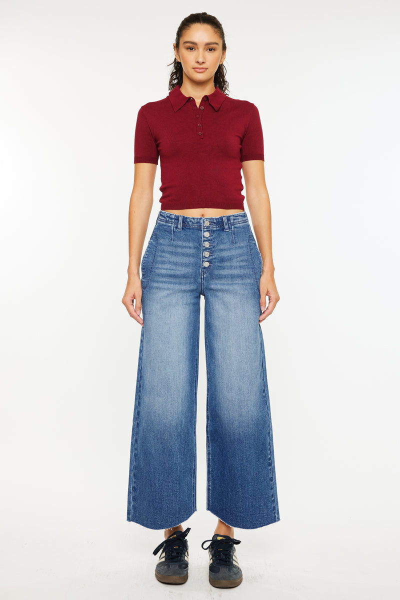 Women's High Rise Cropped Wide Leg Jeans - Aliana