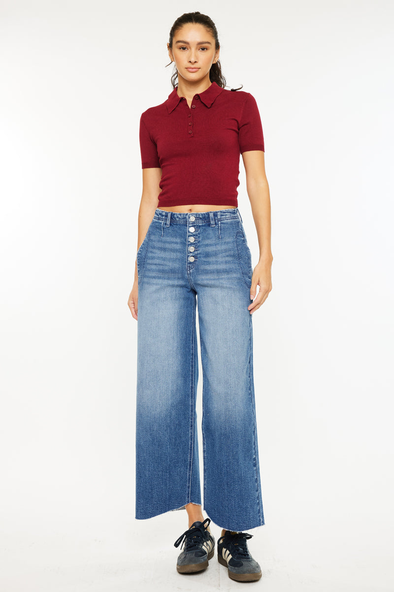 Women's High Rise Cropped Wide Leg Jeans - Aliana