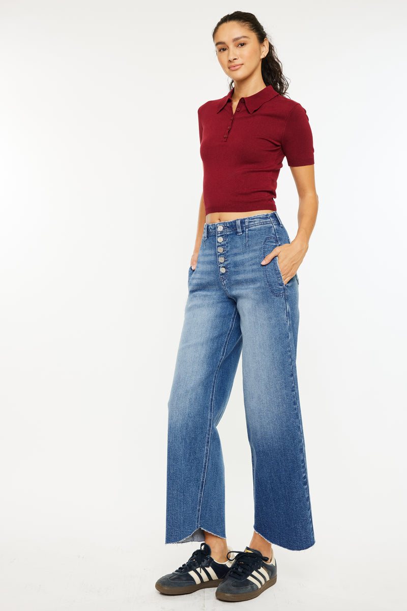 Women's High Rise Cropped Wide Leg Jeans - Aliana