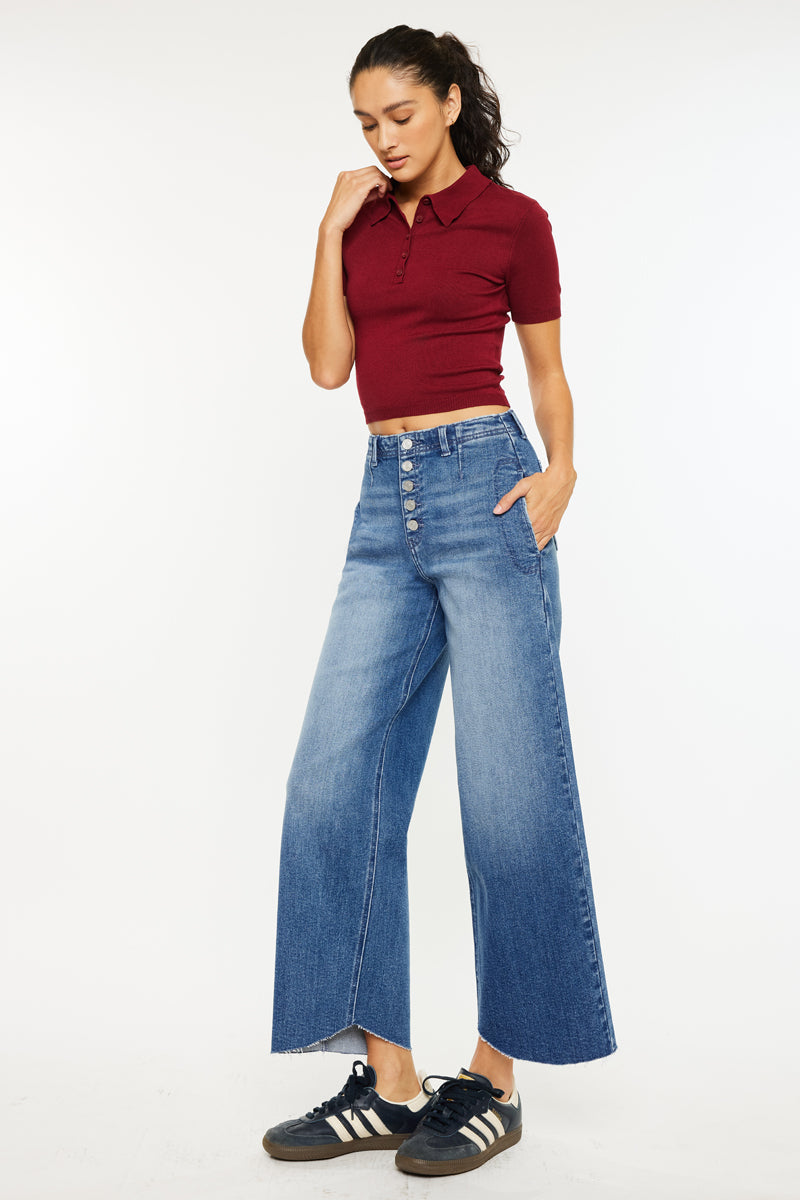 Women's High Rise Cropped Wide Leg Jeans - Aliana
