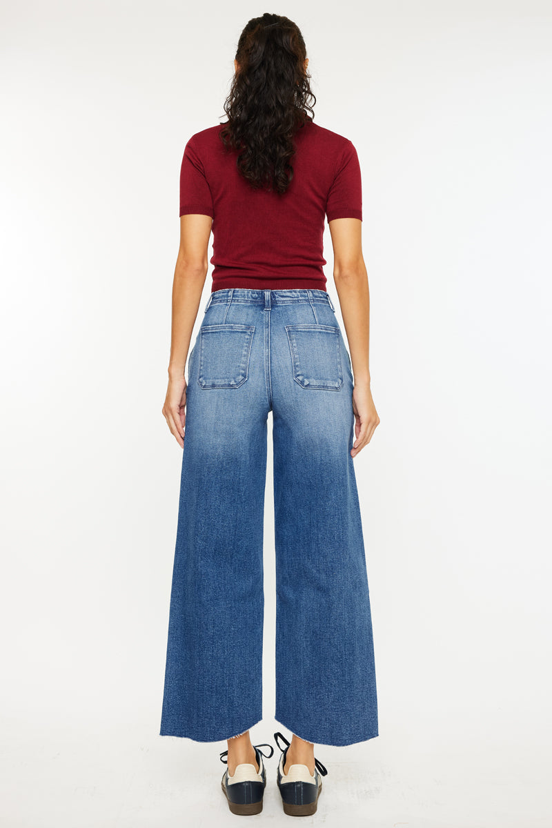 Women's High Rise Cropped Wide Leg Jeans - Aliana