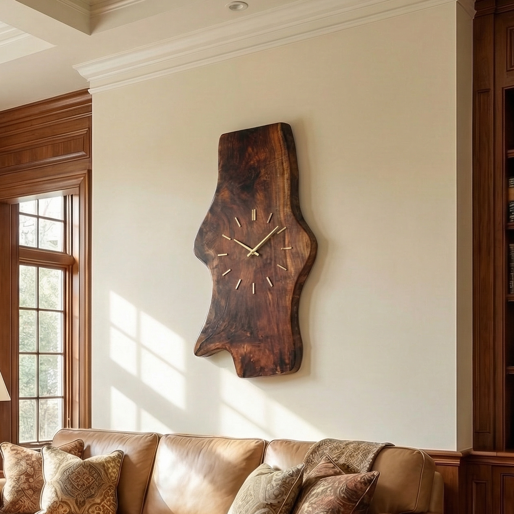 Rustic Live Edge Wood Wall Clock Solid Wood Living Room