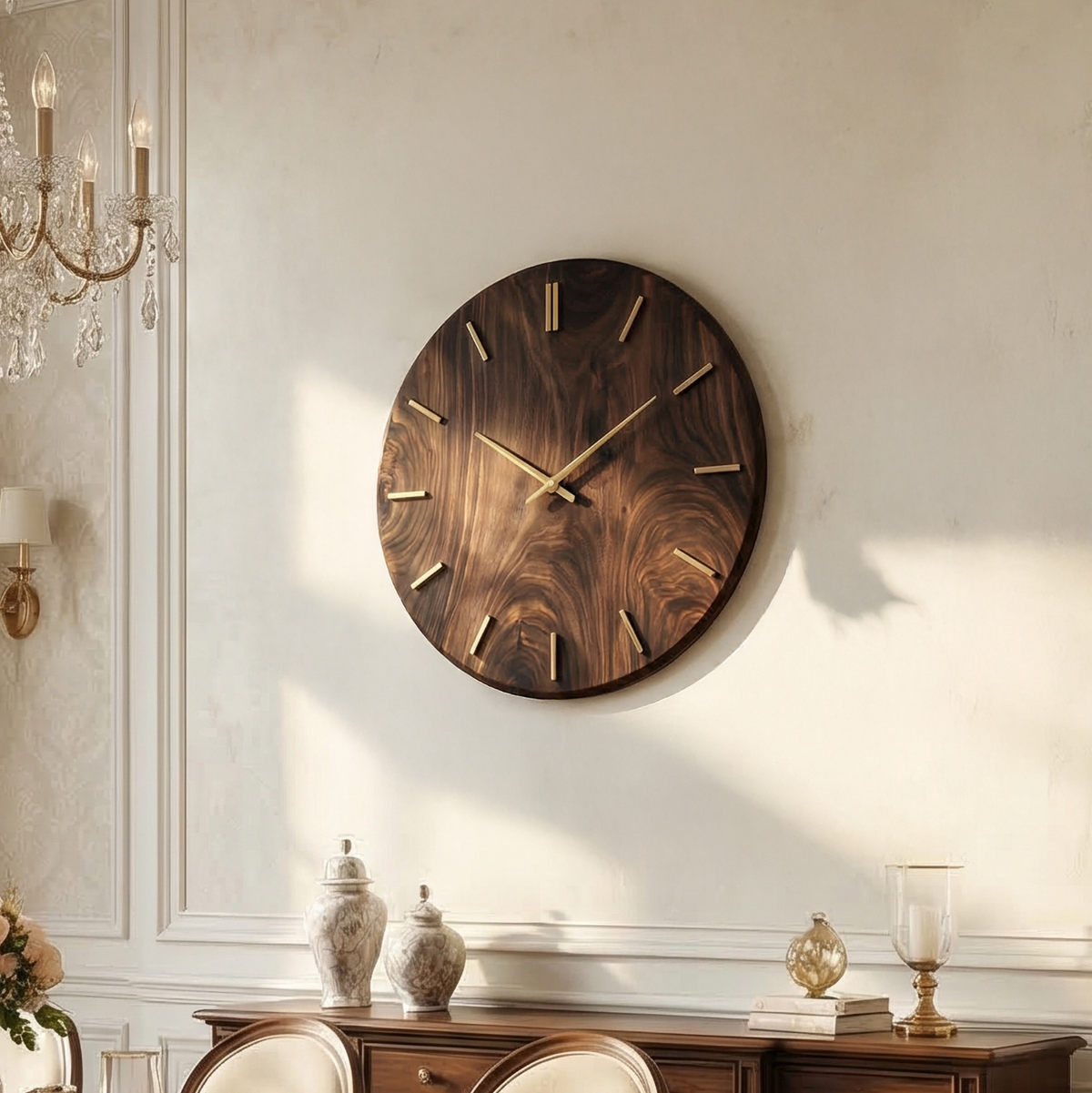 Modern Round Solid Wood Wall Clock Natural Wood Living Room