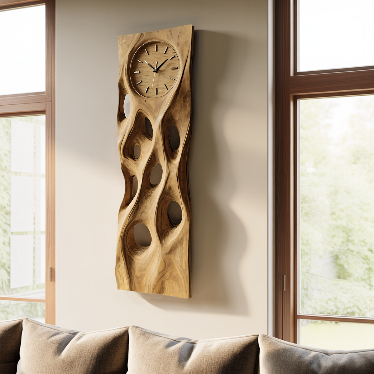 Minimalist Wood Wall Clock, Modern Silent Round Wooden Clock for Living Room - view 5