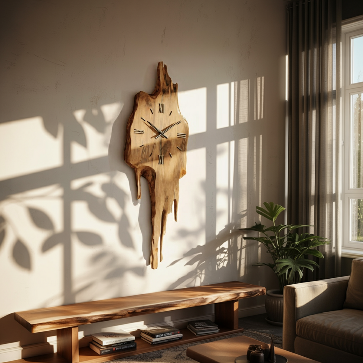 Artistic Wall Clock with Floating Edge, Handcrafted Solid Wood Abstract Hanging - view 5