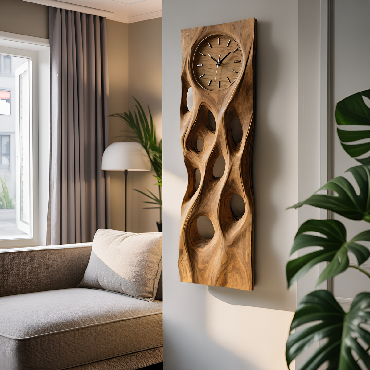 Minimalist Wood Wall Clock, Modern Silent Round Wooden Clock for Living Room - view 3
