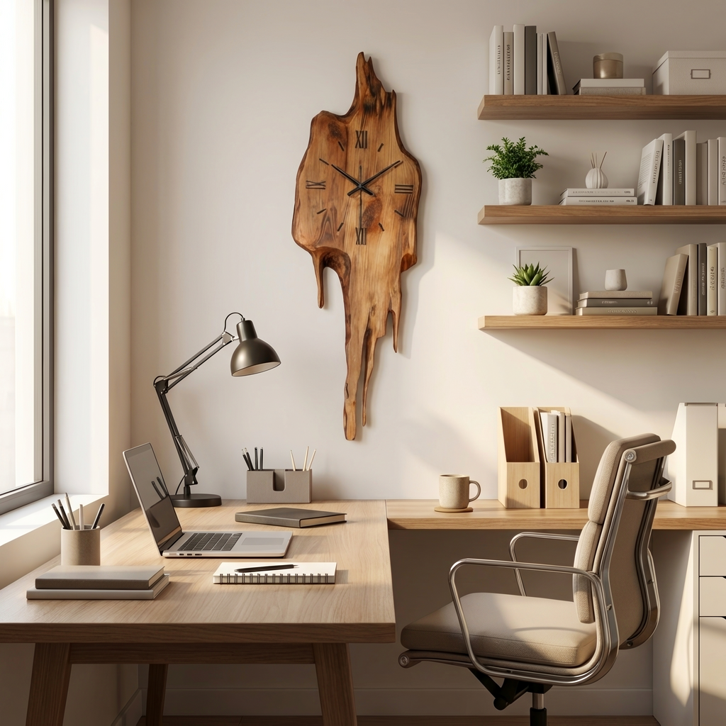Artistic Wall Clock with Floating Edge, Handcrafted Solid Wood Abstract Hanging - view 2