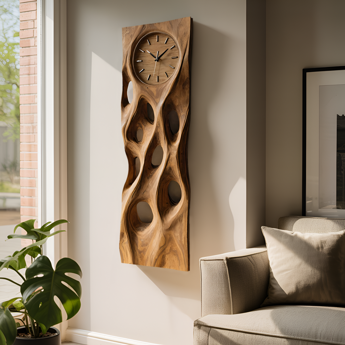 Minimalist Wood Wall Clock, Modern Silent Round Wooden Clock for Living Room - view 2