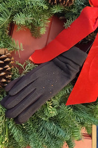 Brown Gloves with Stone Accents