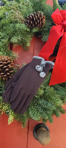 Brown Ladies Gloves with Faux Fur Trim