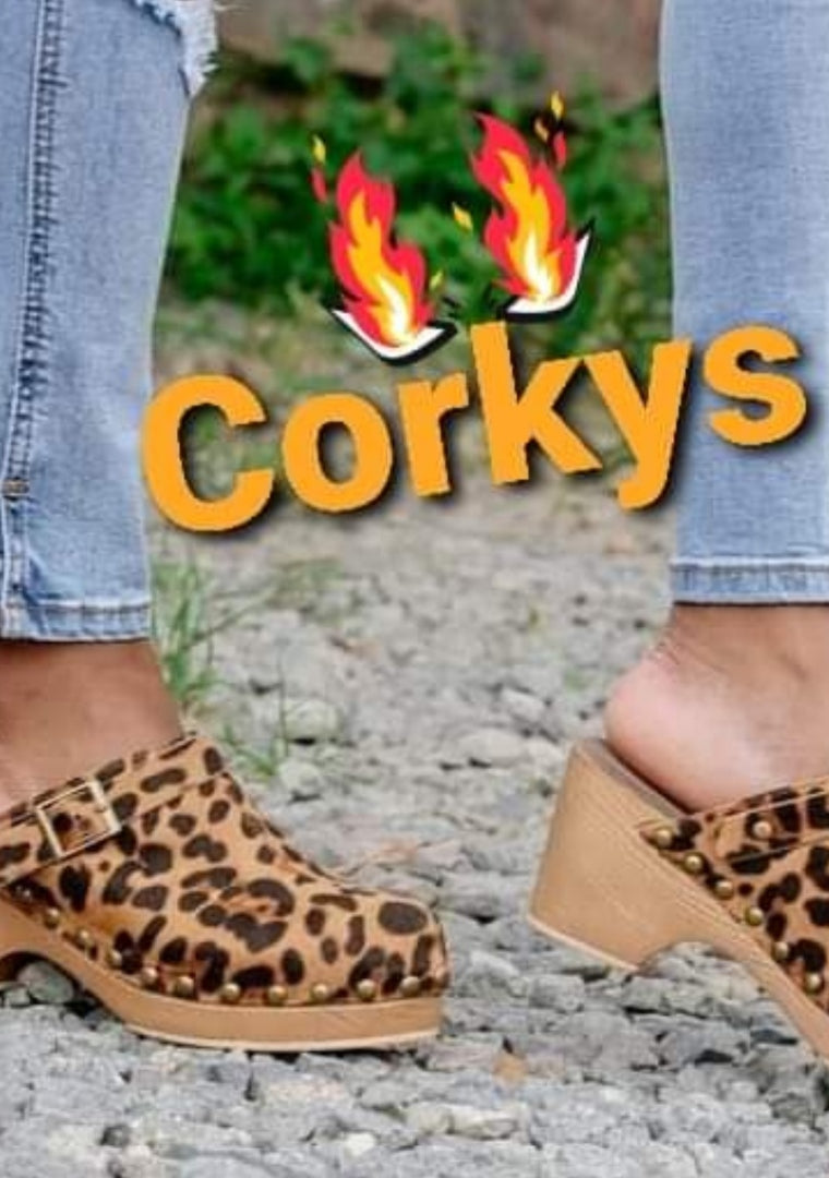 Corkys Myra Leopard Clogs with Straps