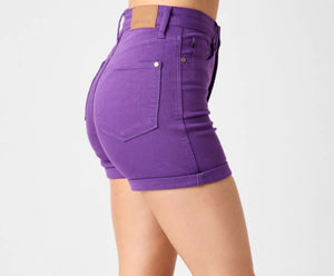 Judy Blue Hi Rise Tummy Control Garment dye short Purple