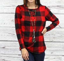 Load image into Gallery viewer, Red Buffalo Plaid Top Lace Up
